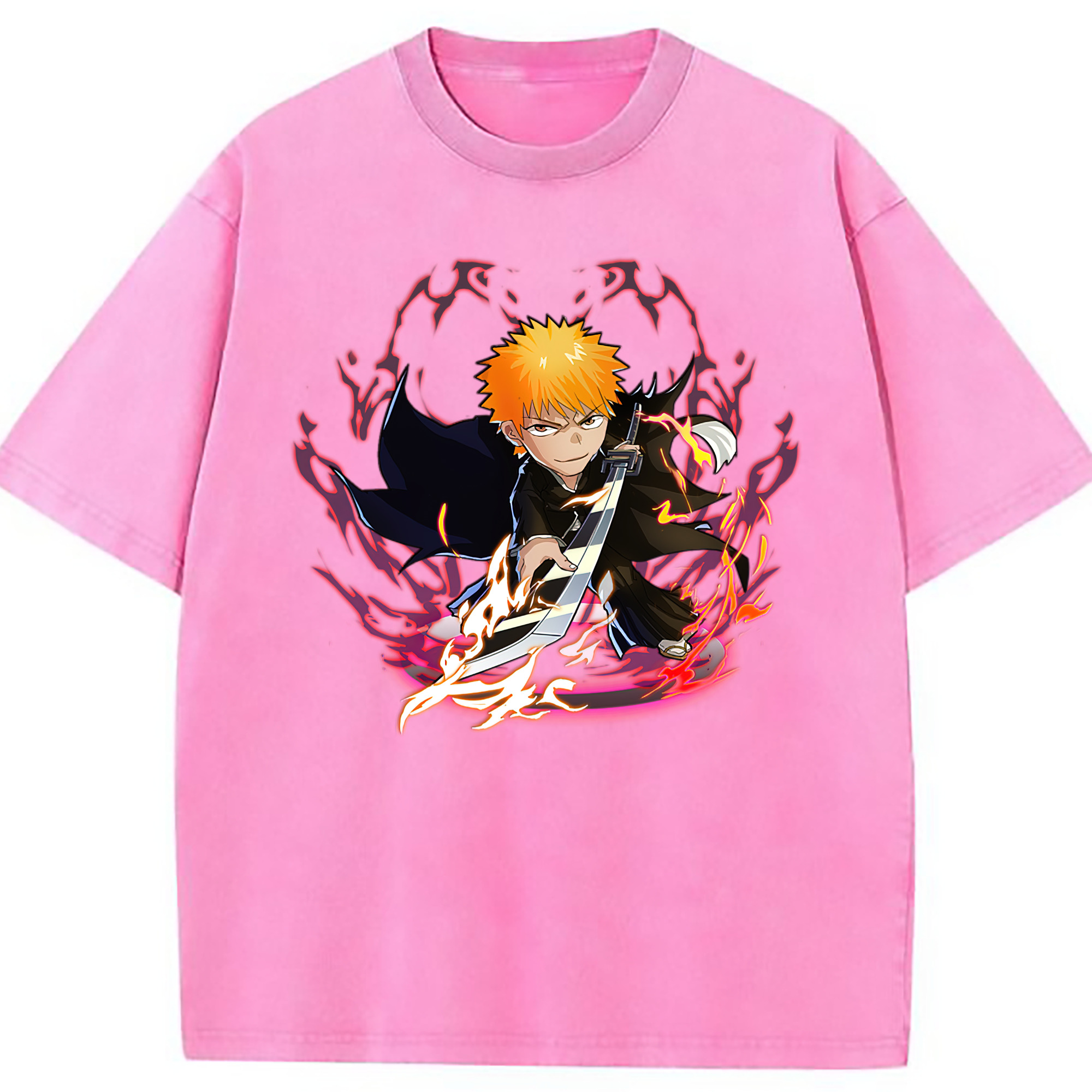 （画像用） ブリーチ 黒崎一護（くろさき いちご）BLEACH Kurosaki Ichigo 綿100% ヴィンテージ風 半袖Tシャツ（フロントプリント）